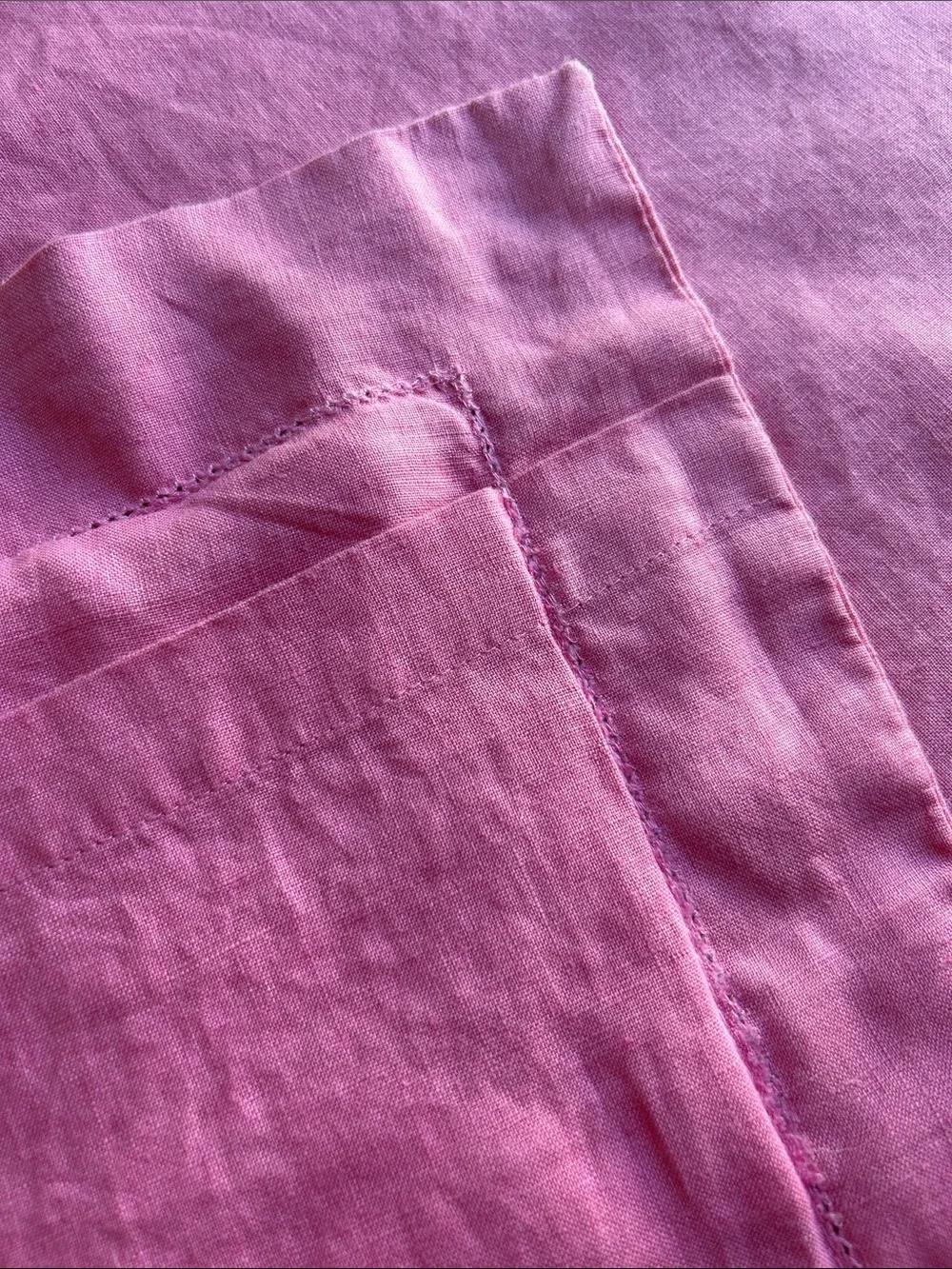 Set of 2 Pottery Barn Linen Euro Shams Pink Classic Hemstitch Border 26x26